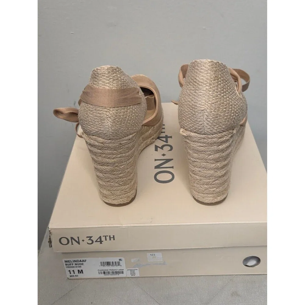 On 34th Mel8nda Buff Nude Espadrille Wedge Sandals with Ankle Tie, Sz 11, NIB